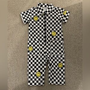 NWT Little Trouble 2T Checkered Smiley Squad Mechanic Jumpsuit, Never Worn